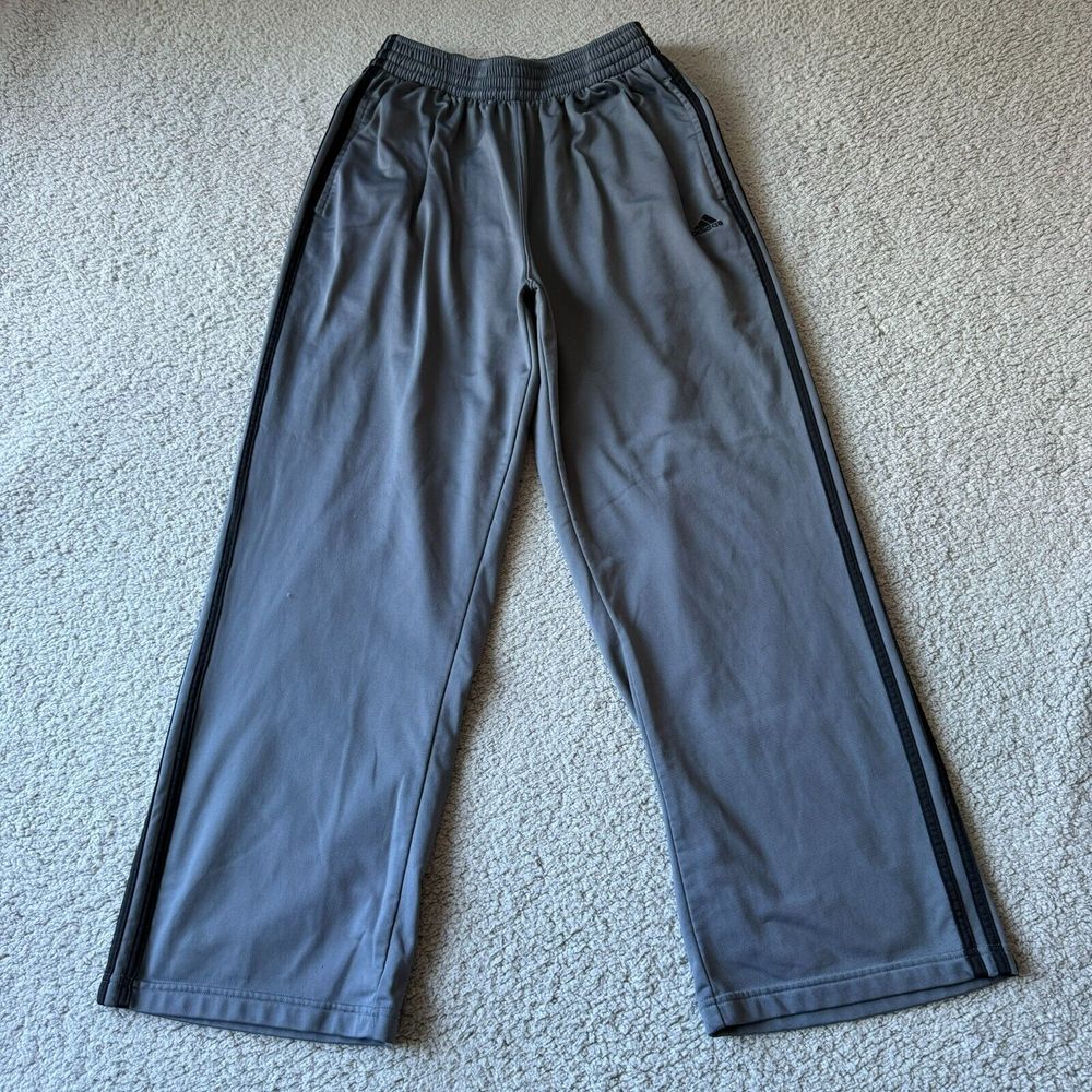Adidas Pants Mens Large Gray Track Sweat Jogger 3 Stripes Lined Sports Train Gym